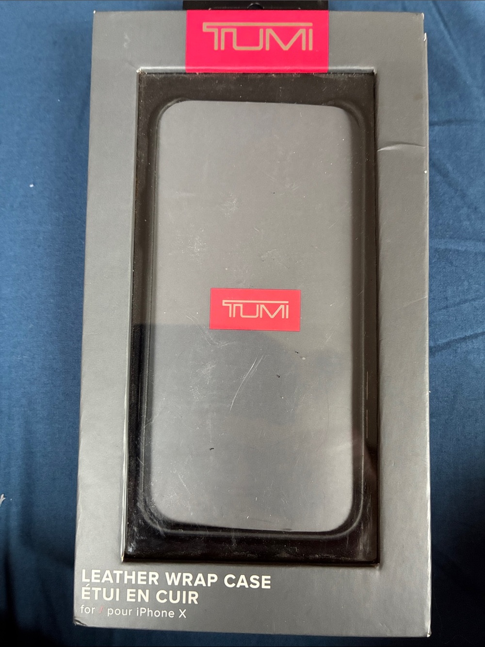 Tumi Black Leather Wrap Case with Red Logo for iPhone X